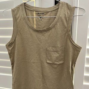 Madewell Whisper Cotton Crewneck Pocket Muscle Tank (Ash Green) (XXS)